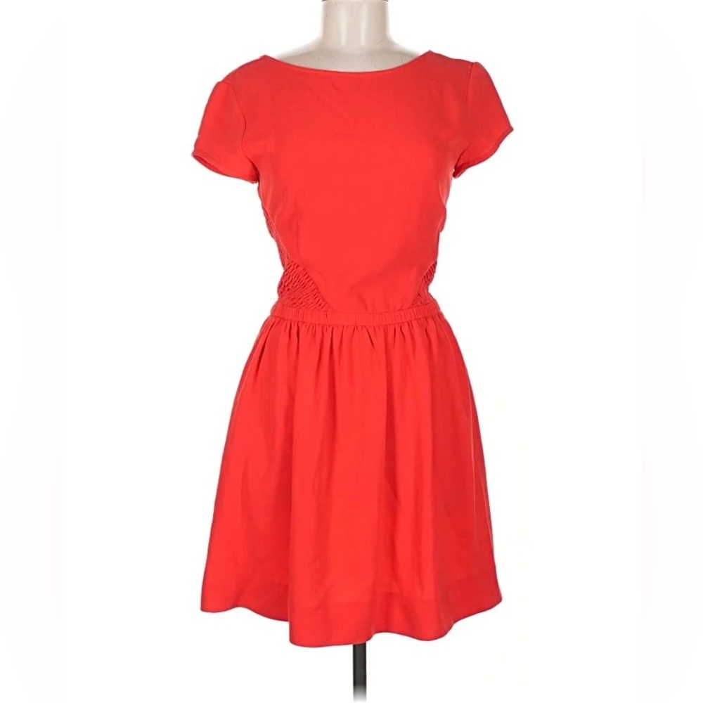 Maje Coral-Red Short Sleeve Mini Dress